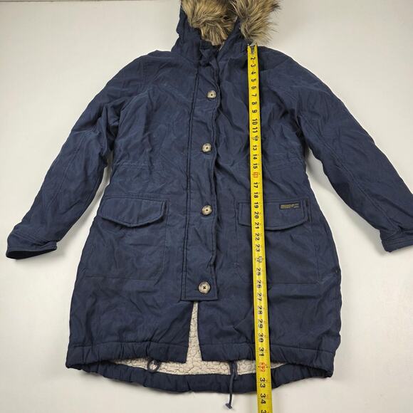 VTG Y2K Abercrombie & Fitch Parka Coat Women's Small Navy Faux Fur Sherpa Lined - Picture 3 of 11